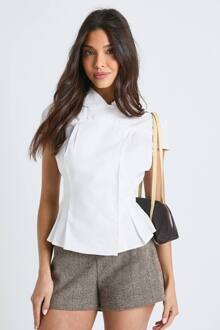 Blouse Met Knoopdetail En Ingesnoorde Taille, White - 40