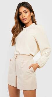 Blouse Met Ruches Bij De Kraag En Lange Mouwen, Geweven, Stone - 46