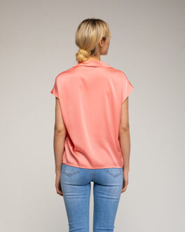 Blouse met V-hals en revers Zalm