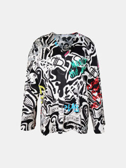 Blouse rno in zwart-wit ‘thank you for the music’ print - maat XXXL Veelkleurig