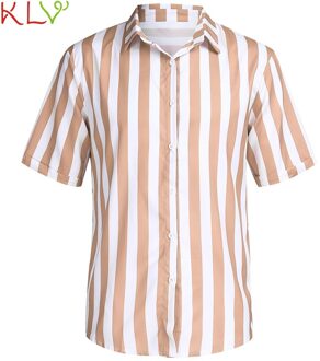 Blouse Shirt Mannen Zomer Rode Gestreepte Hawaiian Korte Mouwen Retro Casual Shirt Off Wit Harajuku Top Homme Jogging Kleding 19May geel / XXXL
