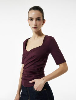 BLOUSE SS Bordeaux Blouse Slanke Pasvorm Korte Mouwen