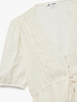 BLOUSE SS Korte Blouse V-hals Katoenmix Ecru