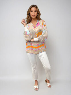Blouse termoli tropische palm patchwork Veelkleurig - M