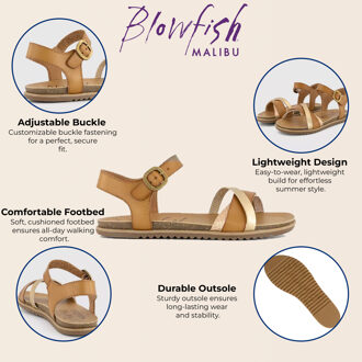 Blowfish Malibu Dames Tan Strappy Buckle Wedge Sandalen - Monti-B - maat Bruin
