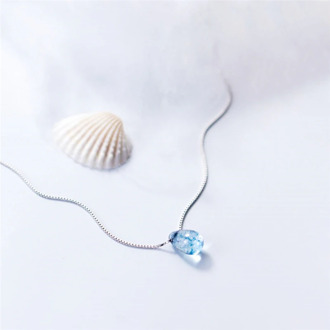 Blue Crystal Clavicle Chain Simple Temperament Drop Pendant 925 Sterling Silver Literary Personality Female Necklace SNE371