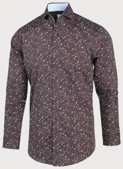 BLUE INDUSTRY Bruin blauw stippenprint overhemd | - maat 45 (XXL)