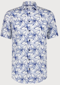 BLUE INDUSTRY Cotton linnen overhemd korte mouw | Blauw - 41 (L)