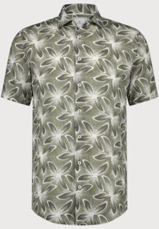 BLUE INDUSTRY Cotton linnen overhemd korte mouw | Bruin/groen - 40 (M)