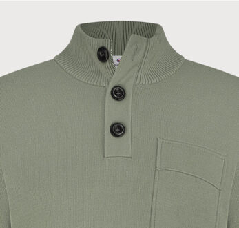 BLUE INDUSTRY De pullover met knoop- en ritssluiting | Kaki - XXL