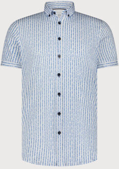 BLUE INDUSTRY Het katoenen gestreepte korte mouwen overhemd | - maat 43 (XL) Blauw