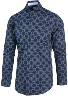 BLUE INDUSTRY Navy bruin bloemenprint overhemd Denim - 44 (XL)