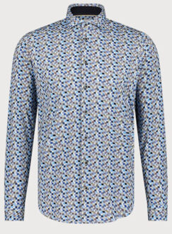 BLUE INDUSTRY Ruitenmotief stretch overhemd | Indigoblauw - 39 (M)
