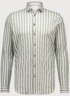 BLUE INDUSTRY Streepmotief jersey overhemd | - maat 39 (M) Bruin/groen