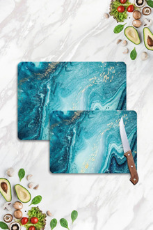 Blue Marble Looking Glass Cutting Board Set Two Pieces Design Kitchen Antibacterial Glass Cutting Board 20x30 and 30x40 Restrained