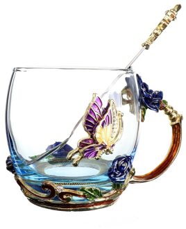 Blue Rose Emaille Crystal Cup Bloem Thee Glas Hoogwaardige Glas Cup Bloem Mok Met Handgreep Perfect Voor minnaar Bruiloft 1