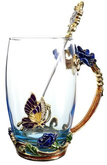 Blue Rose Emaille Crystal Cup Bloem Thee Glas Hoogwaardige Glas Cup Bloem Mok Met Handgreep Perfect Voor minnaar Bruiloft 2