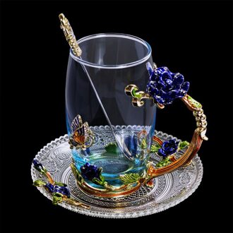 Blue Rose Emaille Crystal Cup Bloem Thee Glas Hoogwaardige Glas Cup Bloem Mok Met Handgreep Perfect Voor minnaar Bruiloft 5