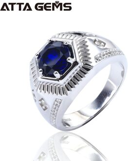 Blue Sapphire Sterling Zilveren Mannen Ring Voor Engagement Wedding Band Gemaakt Sapphire Ringen Voor Echtgenoot Boyfriend 8