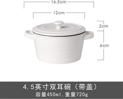 Blues Nordic Stijl Eenvoudige Keramische Dubbele Oor Kom Slakom Fruit Noodle Soep Kom Dessert Ontbijt Havermout Kom Servies 4.5duim Bowl en lid