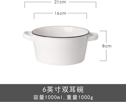 Blues Nordic Stijl Eenvoudige Keramische Dubbele Oor Kom Slakom Fruit Noodle Soep Kom Dessert Ontbijt Havermout Kom Servies 6duim single bowl