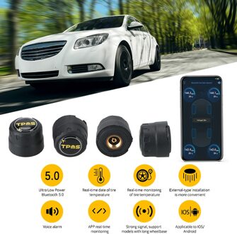 Bluetooth 4.0 5.0 Waterdichte Externe Alarm Bandenspanning Sensoren Universele Android Ios Ble Tpms Auto Bandenspanning Sensor