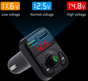 Bluetooth 5.0 Handsfree Car Kit Fm-zender Draadloze Audio Receiver Auto MP3 Speler Dual Usb Fast Charger Digitale Voltmeter D
