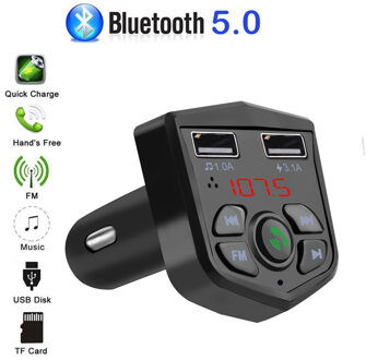 Bluetooth 5.0 Mp3 Speler Handsfree Car Kit Fm-zender TF Card U disk AUX 3.1A Quick Dual USB Charger LCD digitale Voltmeter