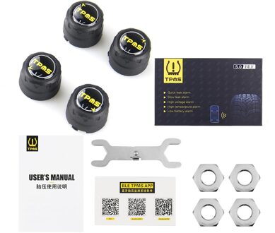 Bluetooth 5.0 Tpms Auto Bandenspanning Monitor System Met 4 Sensoren Voor Ios Android Mobiele Telefoon App Monitoring Alarm 5.0 extern