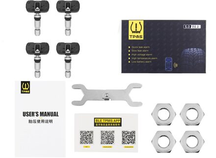 Bluetooth 5.0 Tpms Auto Bandenspanning Monitor System Met 4 Sensoren Voor Ios Android Mobiele Telefoon App Monitoring Alarm 5.0 intern