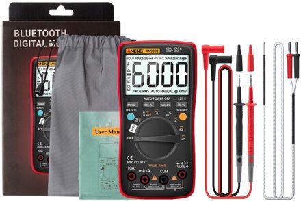 Bluetooth Digitale True Rms 6000 Counts Multimeter Ac/Dc Volt Amp Auto-Variërend rood AN9002