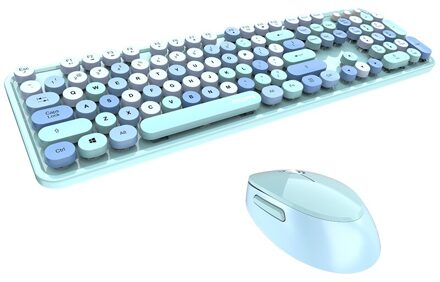 Bluetooth Draadloos Toetsenbord Met Muis Gemengde Kleur Ronde Keycap Plastic Panel Afneembare Key Cap Mobiele Telefoon Computer Toetsenbord Blauw