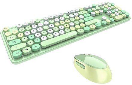 Bluetooth Draadloos Toetsenbord Met Muis Gemengde Kleur Ronde Keycap Plastic Panel Afneembare Key Cap Mobiele Telefoon Computer Toetsenbord Groen