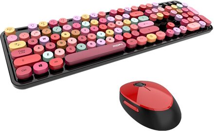Bluetooth Draadloos Toetsenbord Met Muis Gemengde Kleur Ronde Keycap Plastic Panel Afneembare Key Cap Mobiele Telefoon Computer Toetsenbord Rood
