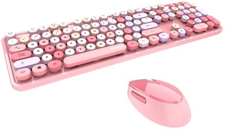 Bluetooth Draadloos Toetsenbord Met Muis Gemengde Kleur Ronde Keycap Plastic Panel Afneembare Key Cap Mobiele Telefoon Computer Toetsenbord roze