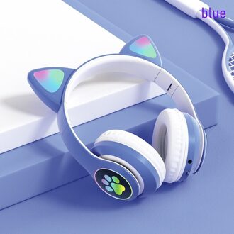 Bluetooth Draadloze Helmen Headset Gamer Hoofdtelefoon Met Microfoon Tf-Kaart Mp3 Speler Led Kat Oor Oortelefoon Voor Kinderen Meisje 028-blauw