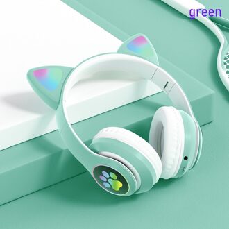 Bluetooth Draadloze Helmen Headset Gamer Hoofdtelefoon Met Microfoon Tf-Kaart Mp3 Speler Led Kat Oor Oortelefoon Voor Kinderen Meisje 028-groen