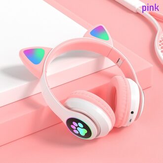 Bluetooth Draadloze Helmen Headset Gamer Hoofdtelefoon Met Microfoon Tf-Kaart Mp3 Speler Led Kat Oor Oortelefoon Voor Kinderen Meisje 028-roze