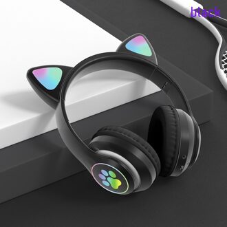 Bluetooth Draadloze Helmen Headset Gamer Hoofdtelefoon Met Microfoon Tf-Kaart Mp3 Speler Led Kat Oor Oortelefoon Voor Kinderen Meisje 028-zwart