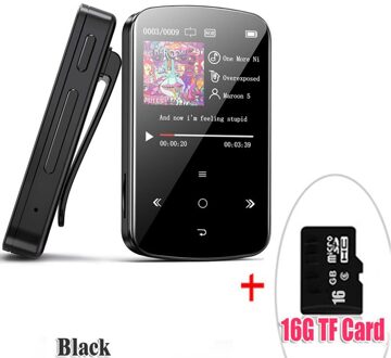 Bluetooth Mp3 Speler Met Touch Screen, Draagbare Muziekspeler Met Stappenteller, Fm Radio, Mini Versie Stereo Bluetooth BlackWith16GBTFcard
