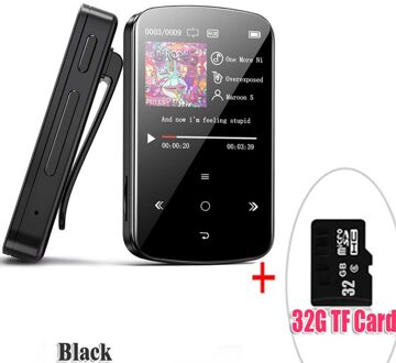 Bluetooth Mp3 Speler Met Touch Screen, Draagbare Muziekspeler Met Stappenteller, Fm Radio, Mini Versie Stereo Bluetooth BlackWith32GBTFcard