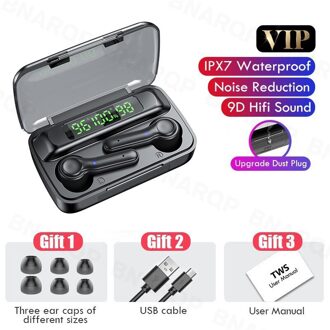 Bluetooth Oortelefoon Met Mircrophone V5.0 9D Stereo Geluid Noise Cancelling Draadloze Hoofdtelefoon Touch Control Waterdicht Headsets zwart 1