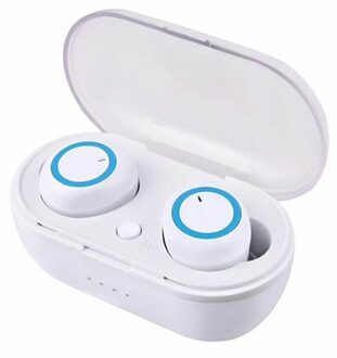 Bluetooth Oortelefoon V5.0 Tws Touch Control Stereo Sport Draadloze Headset Ruisonderdrukking Oordopjes Met Power Bank Voor Huawei Xiaomi wit blauw