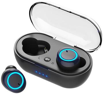 Bluetooth Oortelefoon V5.0 Tws Touch Control Stereo Sport Draadloze Headset Ruisonderdrukking Oordopjes Met Power Bank Voor Huawei Xiaomi zwart blauw