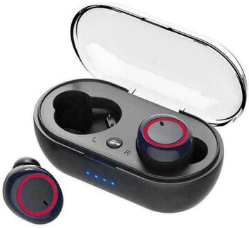 Bluetooth Oortelefoon V5.0 Tws Touch Control Stereo Sport Draadloze Headset Ruisonderdrukking Oordopjes Met Power Bank Voor Huawei Xiaomi zwart rood