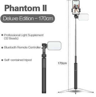 Bluetooth Selfie Stok Statief 170cm Met Licht Invullen Verborgen Statief Telefoon Houder 3 in 1 Selfie Stick Monopod Voor iPhone Samsung Option 3
