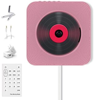 Bluetooth Speler Draagbare Wandmontage Music Player Home Speler Met Afstandsbediening Fm Radio Hoofdtelefoon Jack Aux roze