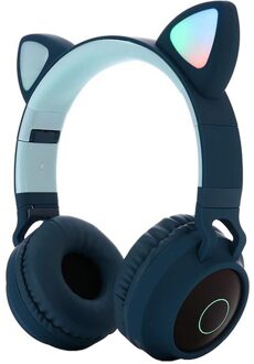 Bluetooth Stereo Oortelefoon Leuke Kat Oor Hoofdtelefoon Knipperende Gloeiende hoofdtelefoon Gaming Headset Oortelefoon LED licht Voor PC Meisjes blauw