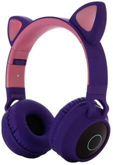 Bluetooth Stereo Oortelefoon Leuke Kat Oor Hoofdtelefoon Knipperende Gloeiende hoofdtelefoon Gaming Headset Oortelefoon LED licht Voor PC Meisjes paars