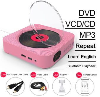 Bluetooth Wandmontage Cd-speler Stereo Audio Vroeg Leren Speaker Draadloze Afstandsbediening Cd/Dvd Mp3 Fm Radio hifi Luidspreker roze